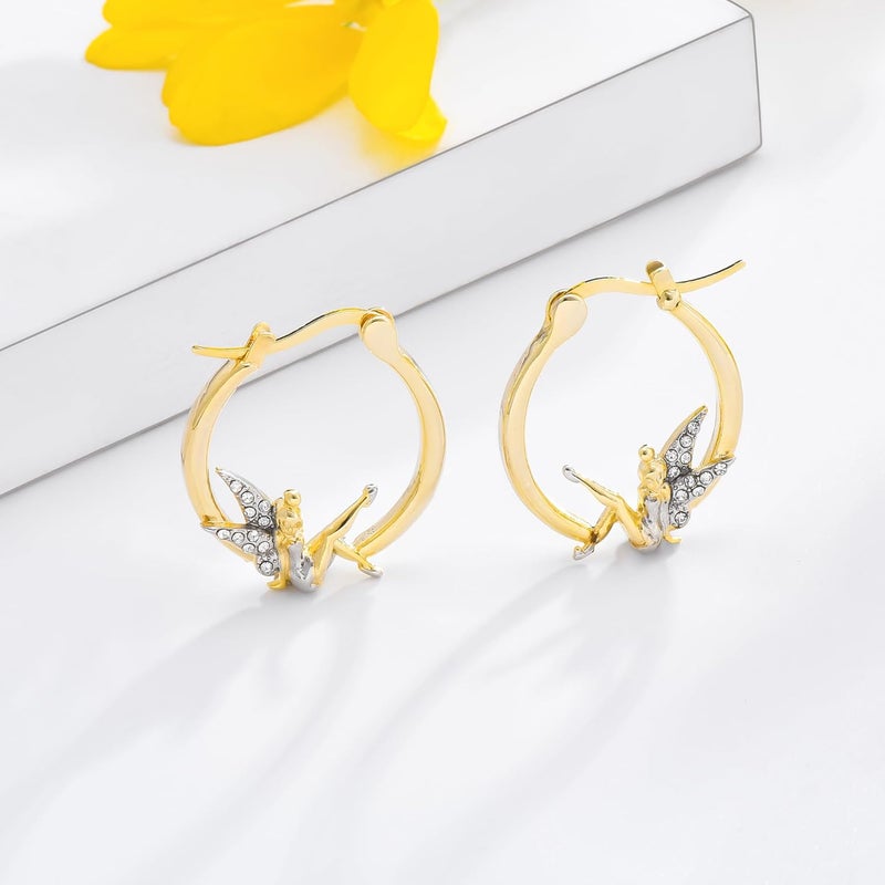 Medsor Fairy Angel Hoop Earrings Hypoallergenic 14K Gold Plated Plated Wing Earring - Image 4